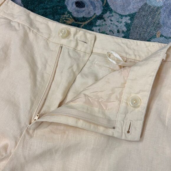 Lauren Ralph Lauren Pants Women 12 Cream Yellow 100% Linen Wide Leg Cropped High - Picture 8 of 13